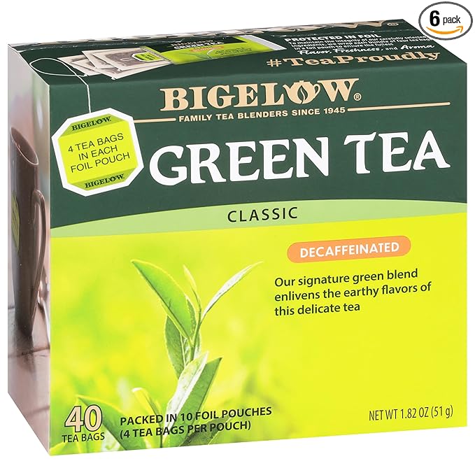Bigelow Decaffeinated Green Tea Bags, 40 Count Box (Pack of 6) Decaf Green Tea, 240 Tea Bags Total