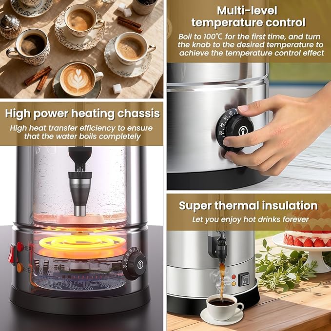 Commercial Coffee Urns, 160 Cups/25L Coffee Maker with Keep-Warm Function, Hot Beverage Dispenser, Electric Hot Water Urn Stainless Steel, for Events, Offices, Parties, Catering (160 Cup)