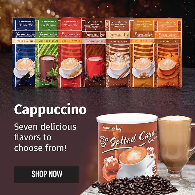Victorian Inn Instant Cappuccino - Salted Caramel Flavor - Creamy & Delightful Coffee Mix - Great Hot, Cold, or Blended - Creamy Flavor - 2 Pound (Pack of 1)
