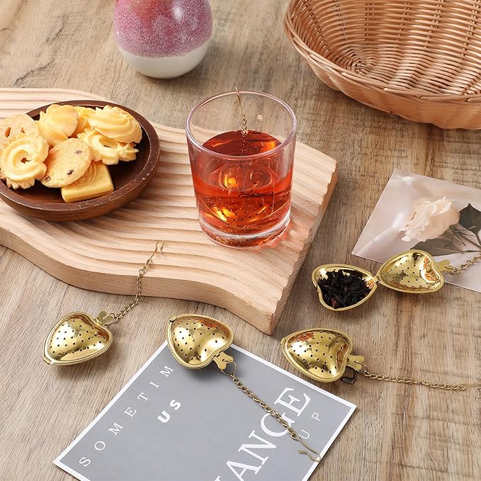 30 Pcs Stainless Steel Tea Strainer Ball Infuser Loose Leaf Steeper Interval Diffuser Heart Shape Mesh Filters with Extended Chain Hook for tea party Seasonings Cup Bottle