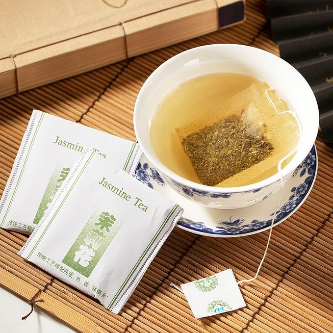 Wing Hop Fung Jasmine Green Tea Fresh Sealed Premium Natural Leaves Individually Wrapped 100 Tea Bags Perfect for Hot or Iced Tea
