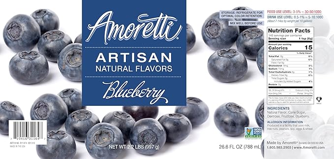 Amoretti - Natural Blueberry Artisan Flavor Paste, 2.2 lbs, Perfect For Ice Cream, Beverages, Cakes, and more, Preservative Free, Vegan, Gluten Free, No Artificial Sweeteners, Highly Concentrated