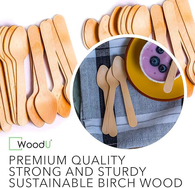 Little Wooden Spoon, 100% All-Natural & Eco-Friendly | Biodegradable Ice Cream & Sample Tasting Spoons – Pack of 100, 4.5” Small Wooden Craft Spoons