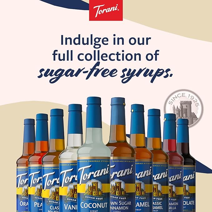 Torani Sugar Free Coffee Syrup, Toasted Marshmallow Flavored Syrup for Drinks, Zero Calorie, Pump Included, 25.4 Fl Oz