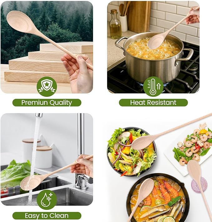 HANSGO 6PCS Wooden Spoons, 14 Inch Long Handle Cooking Spoons for Deep Pots, Wooden Utensil Set for Stirring Soups, Sauces, Stews and DIY Crafts, Sturdy & Lightweight