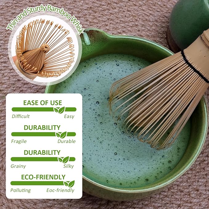Joyscale Matcha Whisk Set, Matcha Set Whisk And Bowl, 8 Pcs Matcha Kit Set(Ancient Kiln Design), 14 OZ, Japanese Matcha Tea Set, Matcha Making Kit Gifts for Tea Lovers(Green)
