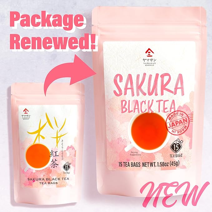 YAMASAN KYOTO UJI Sakura Japanese Loose Leaf Black Tea Bag 3g×15bags,Cherry Blossom Flavored Tea, Blended with cherry leaves