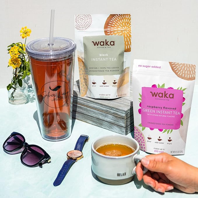 Waka Instant Tea Mix – 2-Bag Bundle – 100% Tea Leaves, No Additives, Unsweetened – Kenyan Black & Raspberry Green (4.5 oz Each)