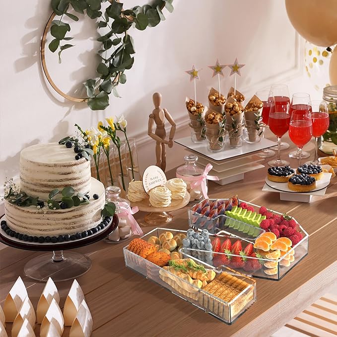 11" Acrylic Number Charcuterie Tray, Fillable Number Charcuterie Box for Food, Reusable Serving Cake Candy Dish Display Tray for Birthday Anniversary Party Decoration (Square Number 2)