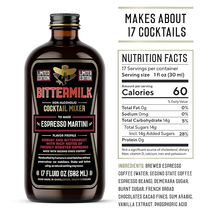 Bittermilk Espresso Martini Mixer - All Natural Handcrafted Cocktail Mixer - Cocktail Mix - Just Add Whiskey, Makes 17 Cocktails