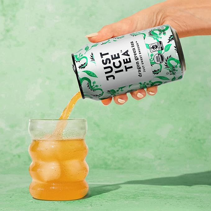 Just Ice Tea, Dragon Green Iced Tea, 12-Pack (12oz Cans), Green Tea, USDA Certified Organic, Real Brewed, Low Calorie, No Artificial Sweeteners, Fair Trade, Made in USA.