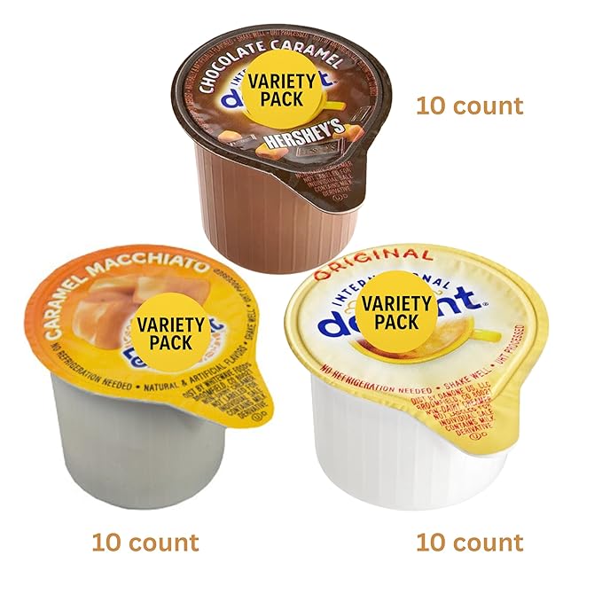 Flavored Coffee Creamer Singles Variety Pack – 30 Liquid Portions, Shelf-Stable & Non-Dairy – No Refrigeration Needed – For Hot & Iced Coffee