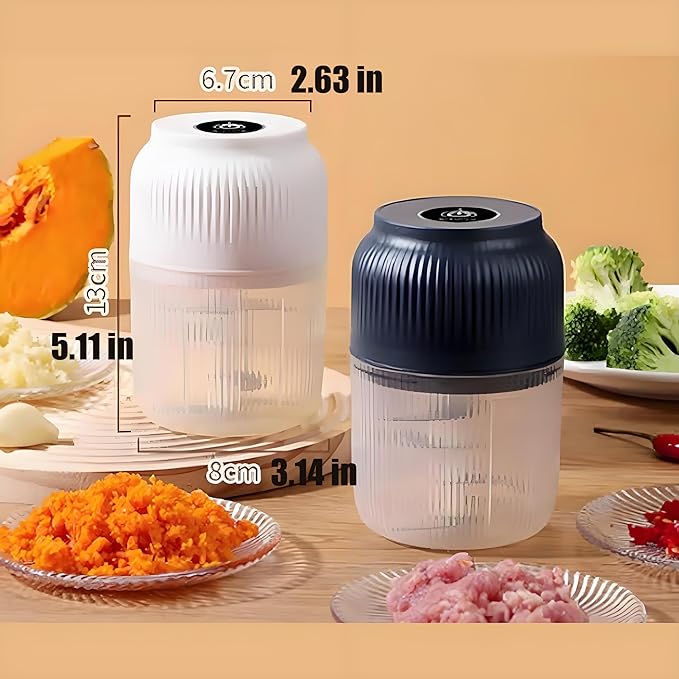 Electric Garlic Chopper, 300ml Mini Portable Veggie Cutter, Dicer with 4 Stainless Steel Blades, One-Touch Operation for Garlic, Onion, Nuts, Easy to Clean, Dishwasher Safe (2*Blue)