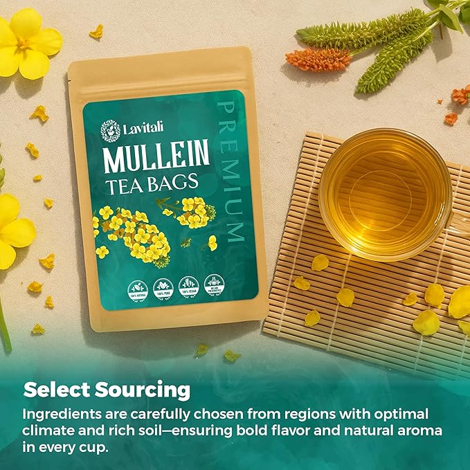 Lavitali, Mullein Leaves Tea Bags | 120 bags, 100% Pure Herbal Tea | Caffeine-Free, No Sugar, Eco-Friendly Filter Bags | Daily Natural Botanical, Hot or Iced Herbal Infusion