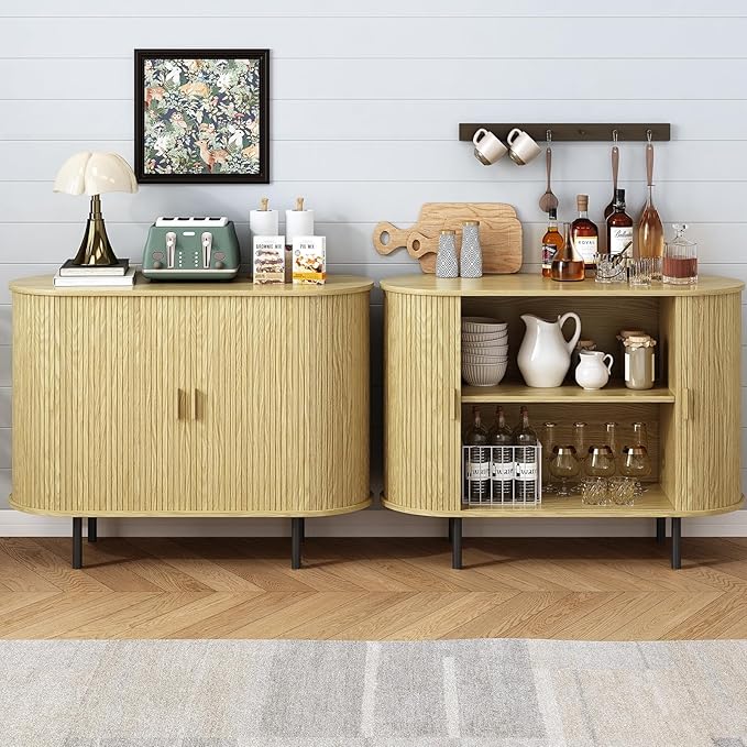 ONBRILL 40" Sideboard Buffet Cabinet with Storage, Storage Cabinet with Sliding Door & Adjustable Shelf, Modern Accent Coffee Bar Console Table for Kitchen, Entryway, Oak