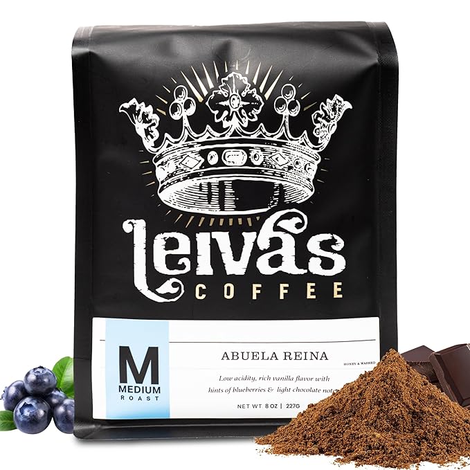 Leiva’s Medium Roast Ground Coffee (8 Oz) - Roasted to Order, Single Origin Guatemalan Beans - Abuela Reina Coffee Grounds w/Vanilla, Blueberries & Chocolate Notes - Nutty, Earthy Low Acidity Roast