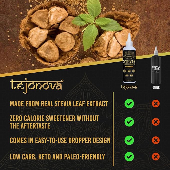 tejonova Stevia Liquid Drops, 2 fl oz, Zero Calorie Stevia Liquid Sweetener from Pure Stevia Extract, Stevia Sweetener for Drinks, Treats, No Sugar Liquid Stevia Drops, Keto Sweetener, No Aftertaste