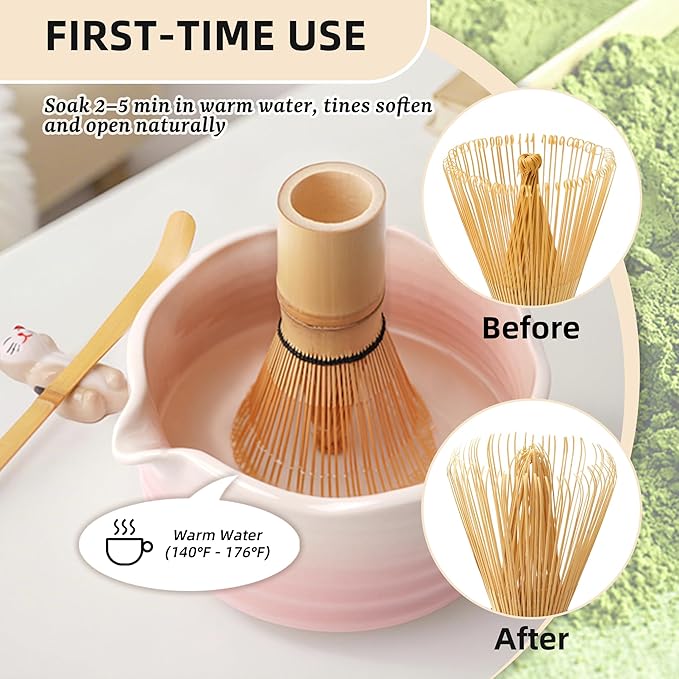 Matcha Whisk (1-Piece), Golden Bamboo Whisk for Matcha Tea, Handcrafted Chasen, 100-Prong Bamboo Matcha Wisk Mixer Frother Brush for Making Macha Ceremonial Grade