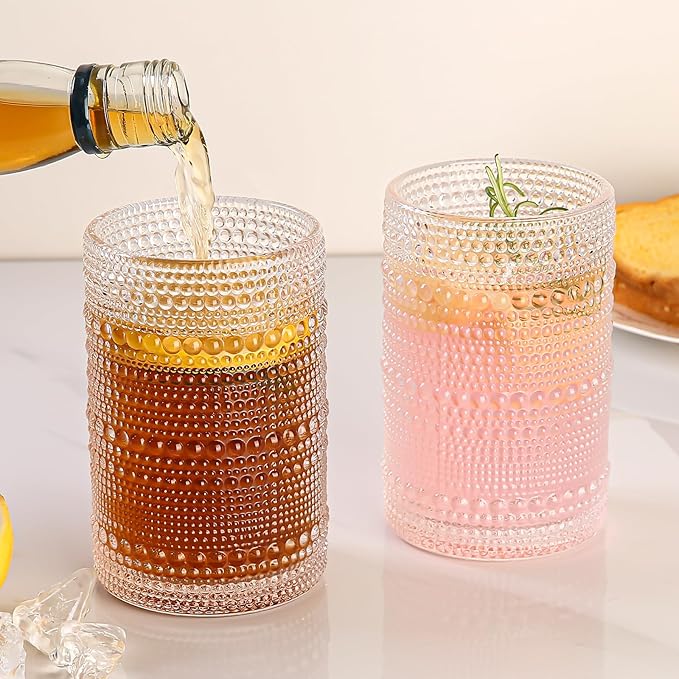15oz Hobnail Drinking Glasses Set of 6,Clear Vintage Glassware Embossed Water Tumbler,Cocktail Glass Cups for Beer,Whiskey,Juice and Various Mixed Drinks