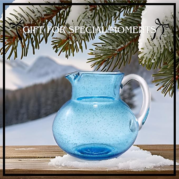 Artland Iris 90 Oz Handblown Glass Pitcher - Bubble Shape, Lead-Free - Versatile Drink Dispenser for Water, Juice, Cocktails - Enhanced Kitchen Decor, Dishwasher Safe (Turquoise)