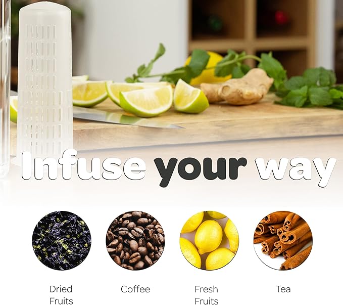 Hydracy Cold Brew Coffee Maker - Large Glass Infusion Pitcher 1.6 Quarts 52oz - Iced Coffee & Iced Tea Pitcher with Stainless Steel Lid & Fruit Infusion Tube - Perfect for Home or Office