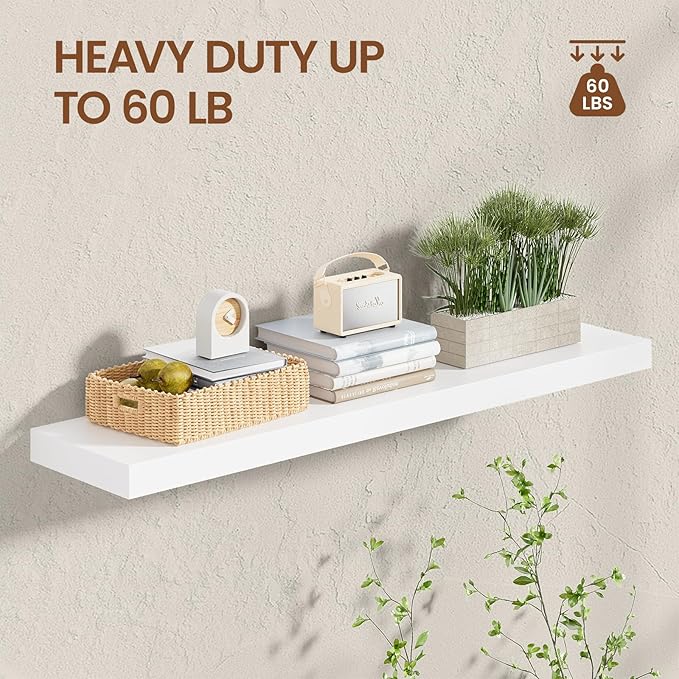 Heimlove 36 inch Floating Shelves for Wall,2 Packs Natural Pine Solid Wood Floating Shelves, 8 inches Deep Wooden Shelves for Kitchen Bedroom Office & Living Room Display Wall Decor