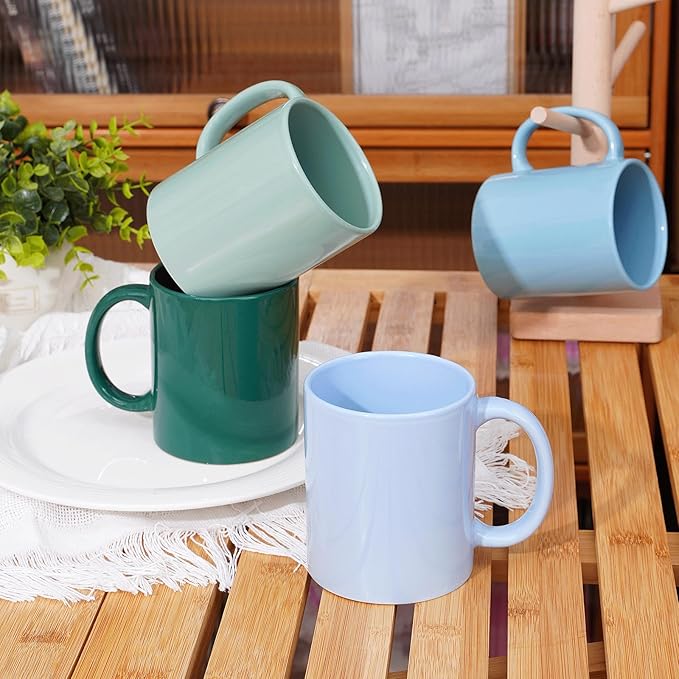 Multi-Coloured Ceramic Mugs Set of 6-11.2 oz / 330ml -Coffee Mugs-Cappuccino-Tea Cups- Hot Chocolate Cups (Cool Color, Large)