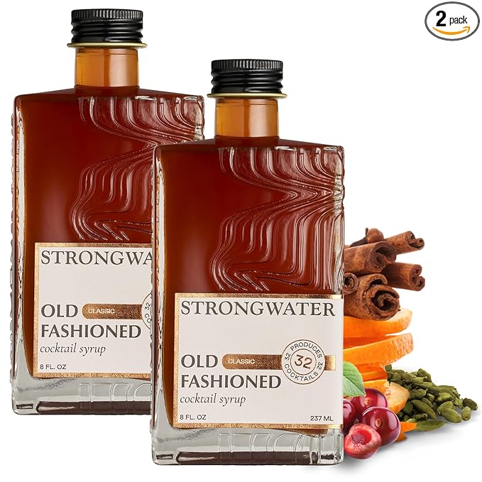 Strongwater Old Fashioned Mix - Makes 64 Cocktails - Handcrafted Old Fashioned Syrup with Bitters, Orange, Cherry, Organic Demerara Sugar - Craft Cocktail Mixer, Just Mix with Bourbon,Whiskey - 2 Pack