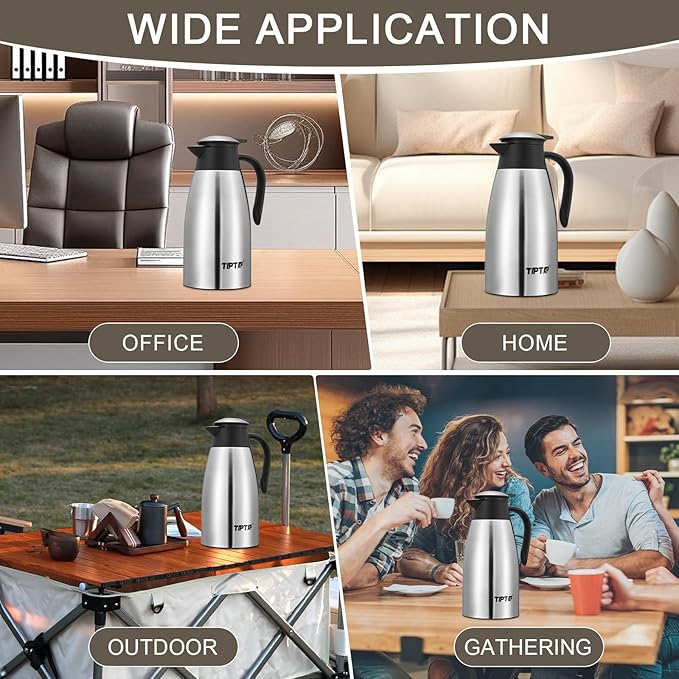 TIPTAP 70oz Thermal Coffee Carafe, Stainless Steel Insulated Vacuum Coffee Carafes For Keeping Hot and Cold, 2 Liter Beverage Dispenser