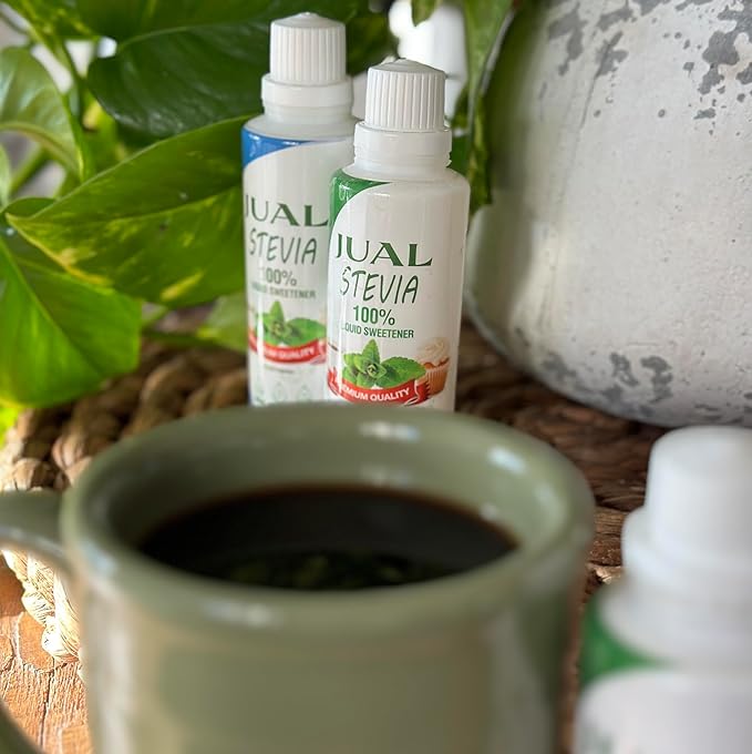 JUAL Natural Liquid Stevia Sweetener with Sucralose – 4.22 Fl Oz – Zero Calorie, Sugar-Free, Low Carb – Stevia Drops for Coffee, Tea & Baking