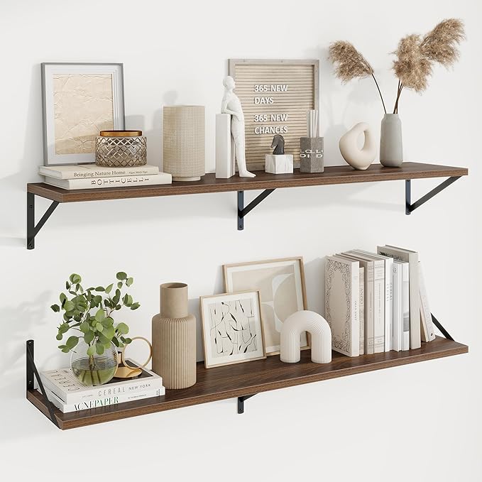 Axeman Deep Floating Shelves for Wall - 48 Inch Wide x 10 Inch Deep Floating Shelves Set of 2 -Walnut Wide Wall Shelves for Living Room Bathroom Bedroom