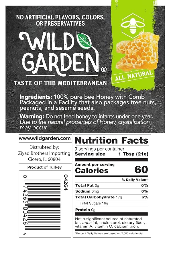 Wild Garden 100% Pure Raw Gourmet Honeycomb, 100% All-Natural, No Additives, No Preservatives, Fresh From The Farm! 7.05 oz Pack of 6