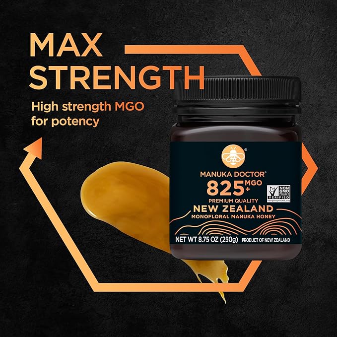 Manuka Doctor - MGO 825+ Manuka Honey Monofloral, 100% Pure New Zealand Honey. Certified. Guaranteed. Raw. Non-GMO (8.75 oz)