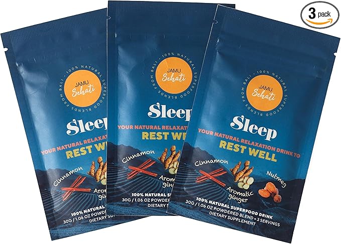 JAMUSEHATI Sleep, Natural Superfoods Blend from Bali, Containing Ginger, Nutmeg, Cinnamon and Star Anise, Pack of 3 Sachets