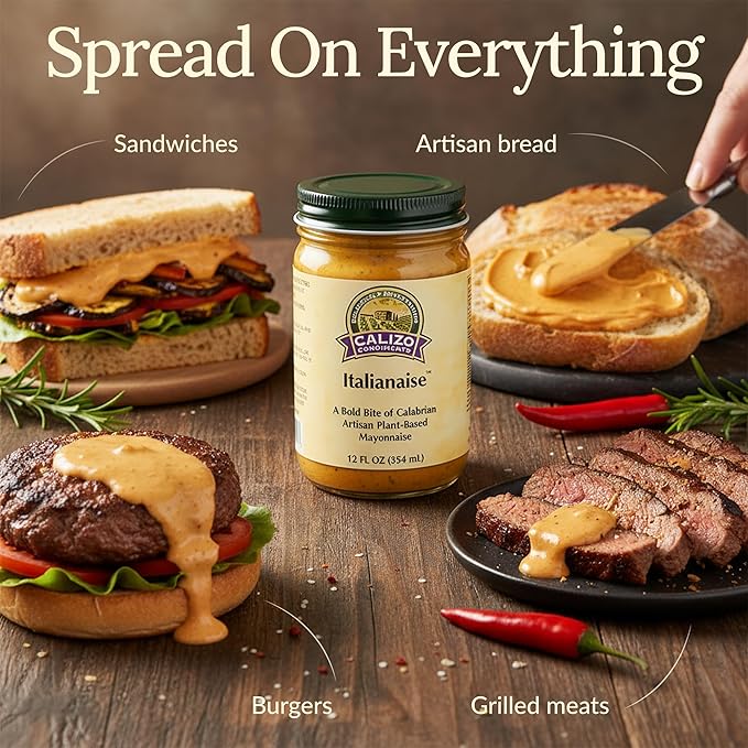 Calizo Condiments Italianaise, Mediterranean Calabrian Pepper & Herb Mayo Sauce, 12 oz, All-Natural, Gluten-Free, Non-GMO, Paleo, Keto