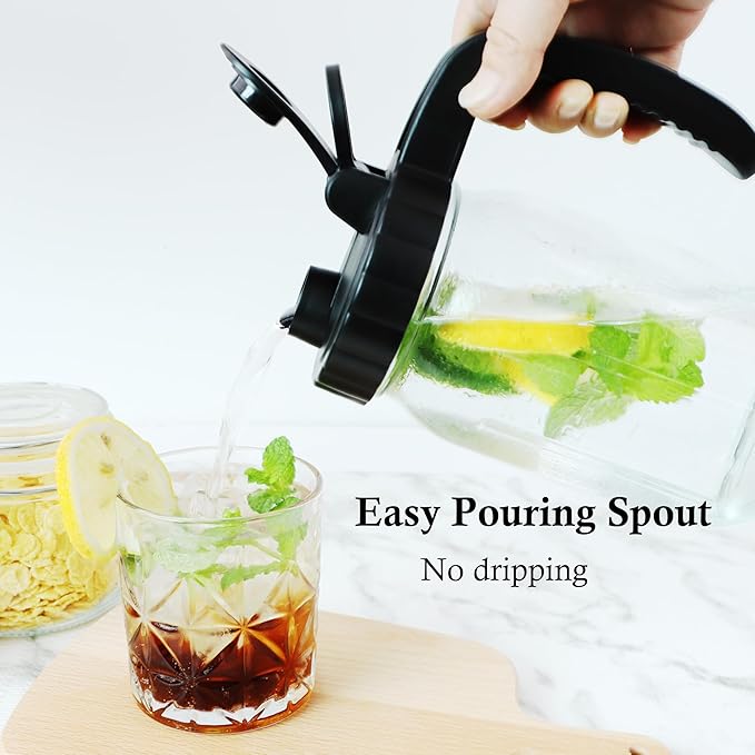 Mason Jars Pitcher 1 Quart Glass Breastmilk Pitcher With Pour Lid For Fridge 32 Oz Wide Mouth Water Jugs With Top Flip Cap & Pour Spout For Cold Brew Coffee,Sun Tea,Juice Airtight Storage & Leakproof