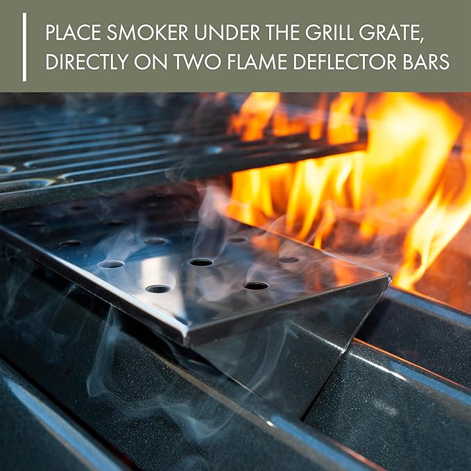 Charcoal Companion V-Shaped Heavy Duty Stainless Steel Smoker Box for Gas & Charcoal Grills - Nonstick BBQ Smoker Box with Lid for Wood Chips, Pellets, Chunks - Ideal for Smoking Meat & Fish (Silver)