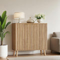 Pamapic Fluted Storage Cabinet, Sideboard Buffet with Doors and Shelf, Wooden Console Table & Credenza, Multifunctional Entryway Cabinet for Living Room, Dining Room (Natural)