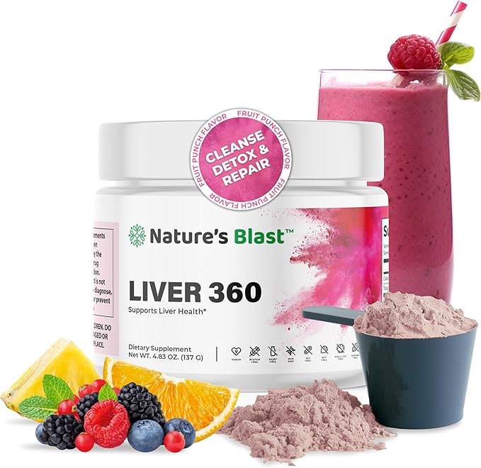 Liver 360 - Liver Cleanse Detox & Repair Powder with Milk Thistle, Turmeric & Artichoke Extract Fruit Punch Flavor – 30 Servings