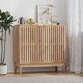 Sideboard Buffet Cabinet with Storage, Freestanding Kitchen Storage Cabinet with 2 Slatted Doors and Adjustable Shelves, Wooden Cupboard for Kitchen, Entryway (Slatted Door Natural)