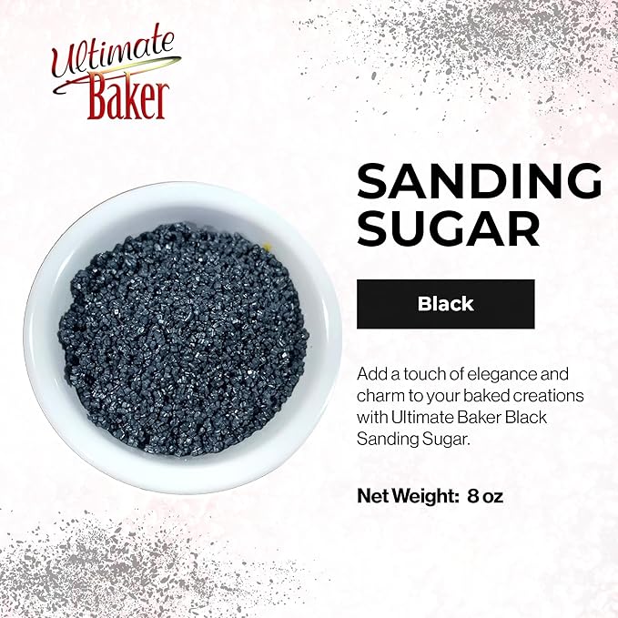Ultimate Baker - Sanding Sugar, Black - Vibrant, Naturally Colored Baking & Decorating Sugar, Perfect for Sprinkling on Cakes, Desserts & Confections, Medium Crystal - 8oz