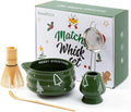 5pcs Premium Matcha Set,Ceramic Bowl with Spout and Bamboo Whisk set, Ceremonical Matcha Kit for holiday,Tea Starter Making Kit,Christmas Matcha Gift set (Christmas Tree)