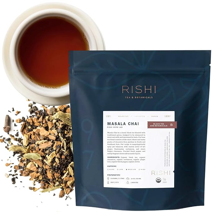 Rishi Tea Masala Chai Tea - Organic, Loose Leaf Assam Black Tea Blend with Whole Spices, Energizing & Caffeinated - 16 Ounces, 37+ Servings