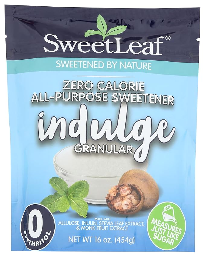 SweetLeaf Indulge Sweetener - Sugar Substitute with Stevia, Monk Fruit, Allulose, & Inulin, Use for Baking, Cooking, or Coffee, Granulated Sugar Alternative, Keto Friendly, Zero Calorie - 16 Oz