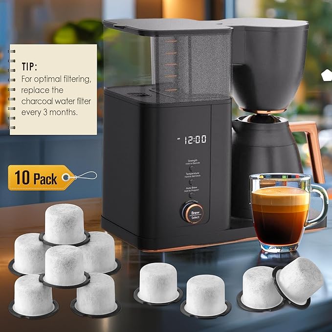 Qualirey 10 Pack Coffee Water Filter Replacement, Compatible with Cafe and GE Profile Grind & Brew Machine, Charcoal Coffee Filter Cartridges, Replacement for C7CGFLTR, Replace Every 3 Months