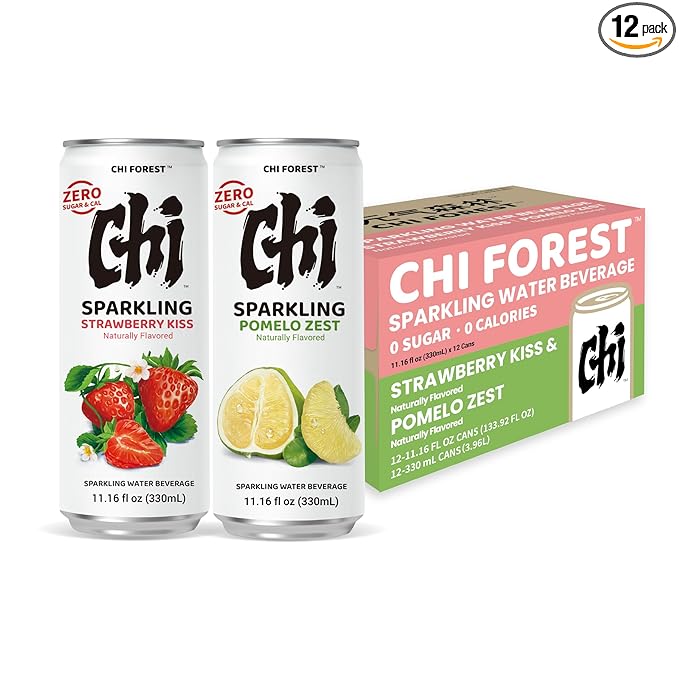 CHI FOREST Sparkling Water Beverage, Pomelo & Strawberry drinks, Zero Sugar or Artificial Flavor, 11.16 fl oz Cans (Pack of 12)