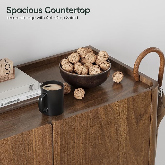 Buffet Cabinet with Storage, Storage Cabinet with Curved Edge, Accent Sideboard Buffet with Solid Wood Feet, for Hallway, Entryway, Living Room, Walnut
