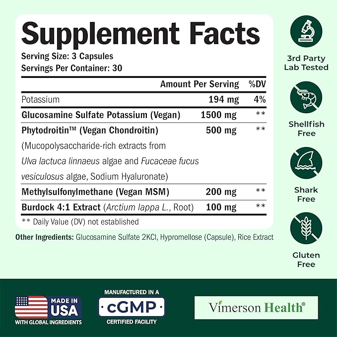 Glucosamine Chondroitin MSM – Joint Support Supplement for Women and Men with Glucosamine Sulfate 1500 mg, Chondroitin and MSM – for Cartilage, Joint Health and Flexibility – 90 Capsules, Vegan