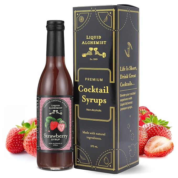 Liquid Alchemist Strawberry Syrup for Drinks - Real Ingredients Make our Strawberry Puree for Drinks a Perfect Margarita Mix - Our Flavored Syrup is Gluten & Dairy Free (12.7 oz)