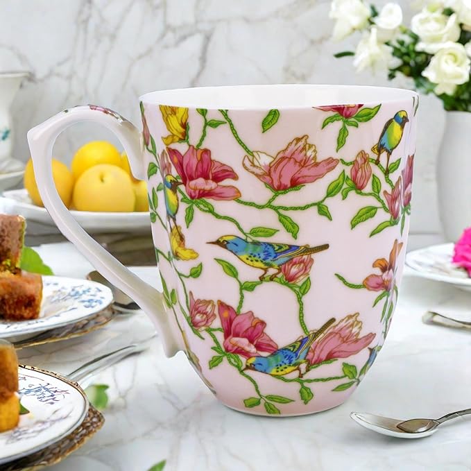 13oz Bone China Floral Mug Bone China Coffee Mugs Bone Teacup Christmas Mugs Birthday Gifts for Women Mom Friends Coworker